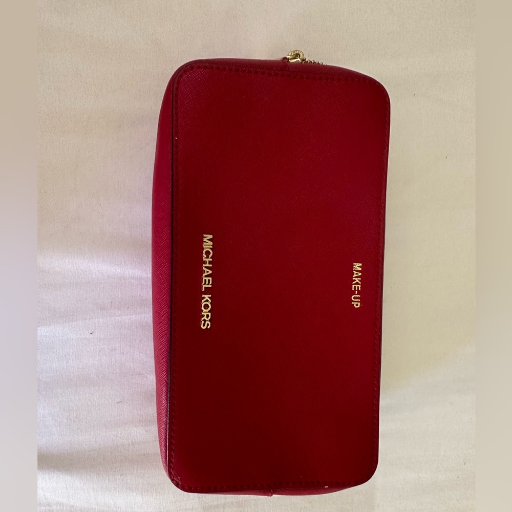 Michael Kors Red Zipped Makeup Case with Gold Logo